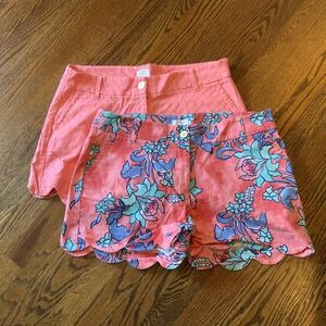 2 Pair Crown & Ivy Scalloped Shelby Shorts Size 12 Floral Coral 4" Inseam‎ EUC